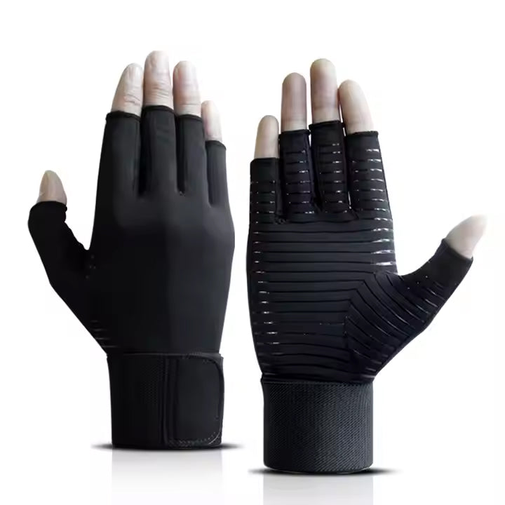 Adjustable Fingerless Compression Gloves for Wrist Support & Arthritis