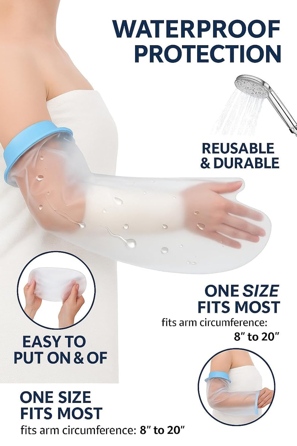 Reusable Waterproof Shower Cover for Arm Cast & Bandages – Watertight Silicone Protector for Adults