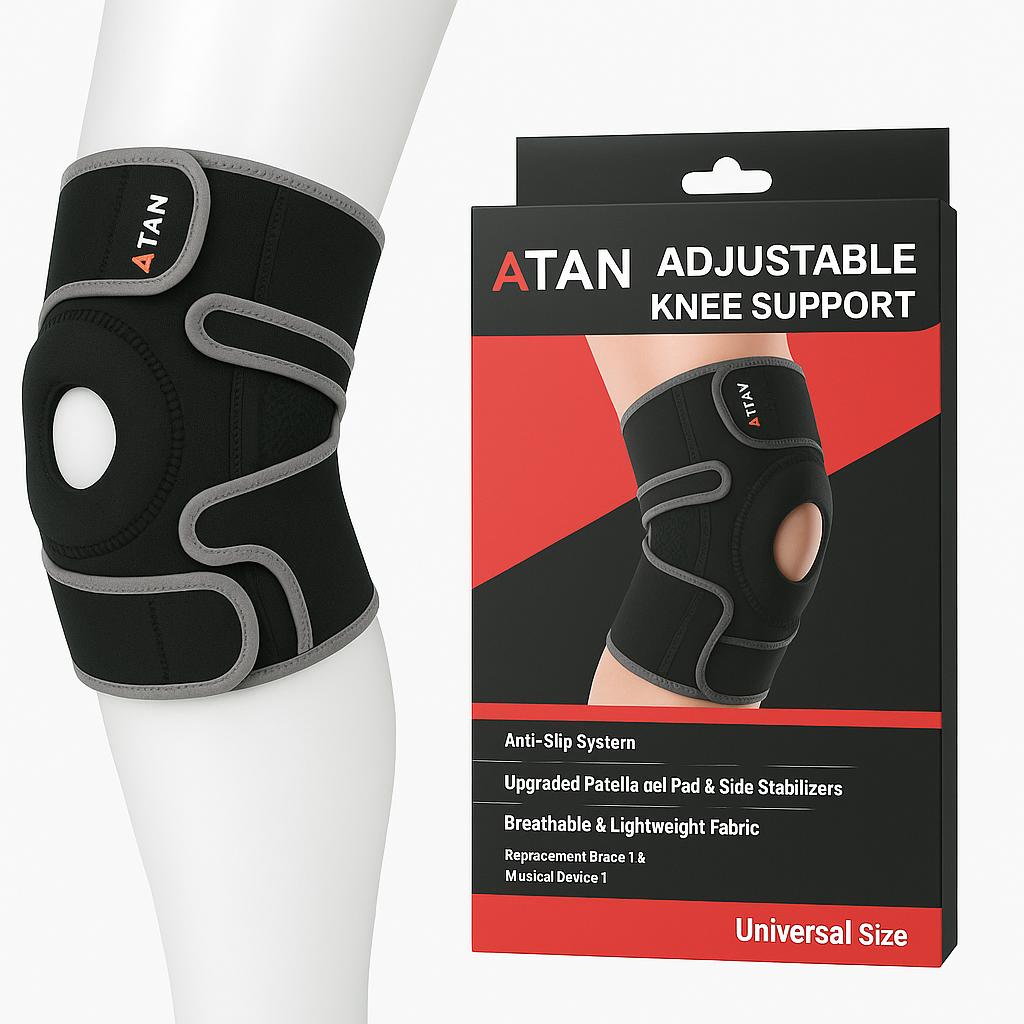 ATAN Adjustable Knee Brace with Side Stabilizers – Open Patella Support for Pain Relief & Sports Injury