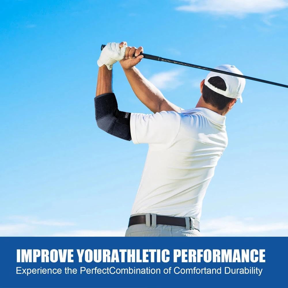 Atan Elbow Support Brace for Tendonitis, Tennis Elbow & Golfer’s Elbow Adjustable Compression Sleeve for Pain Relief, Injury Recovery, Arthritis & Sports Breathable Neoprene Strap