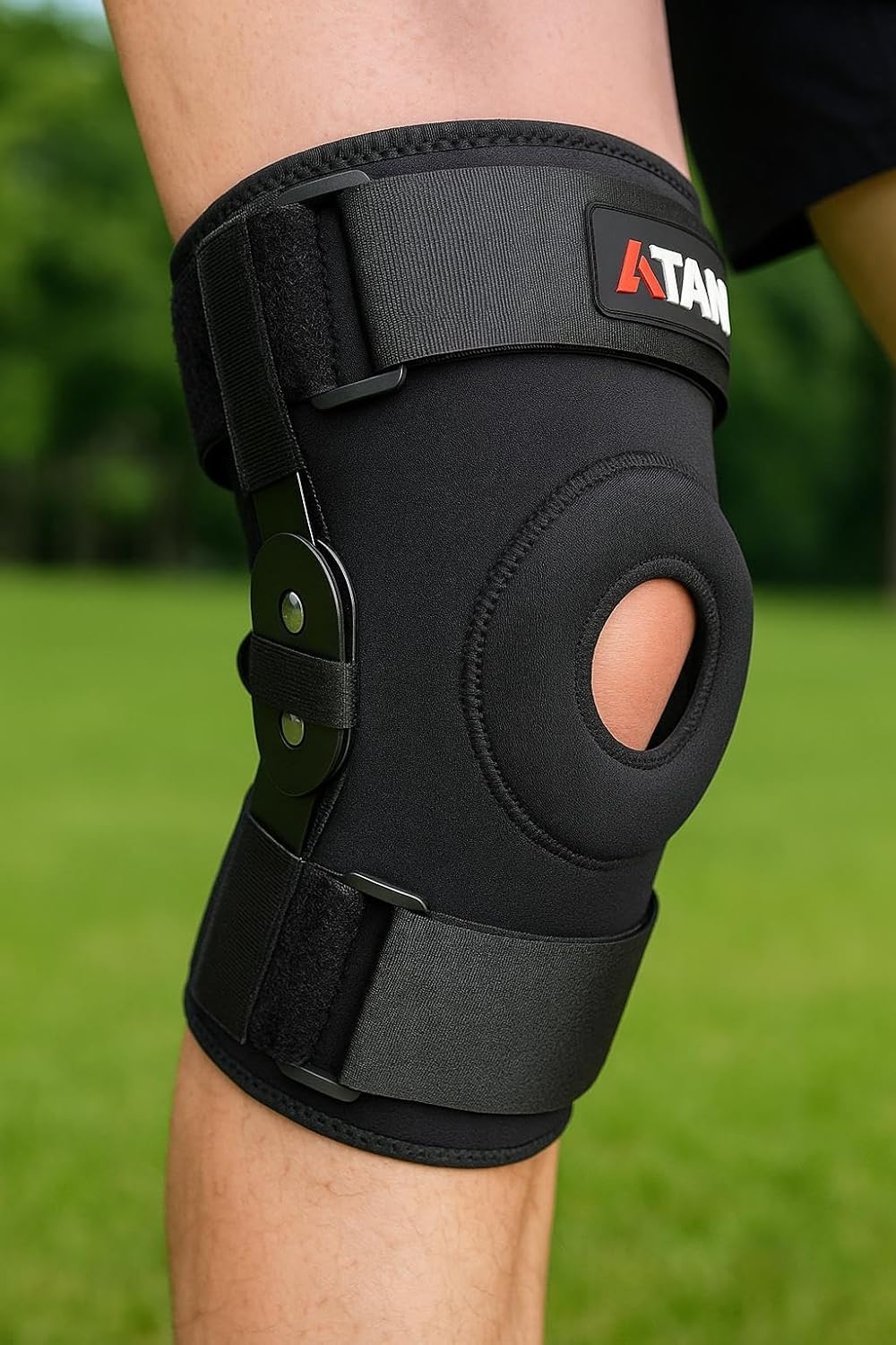 Atan Hinged Knee Brace for Men & Women | Adjustable Compression Knee Support with Removable Side Hinges & Patella Stabilizer | ACL | MCL | Meniscus | Arthritis Pain Relief | Sports Injury Recovery