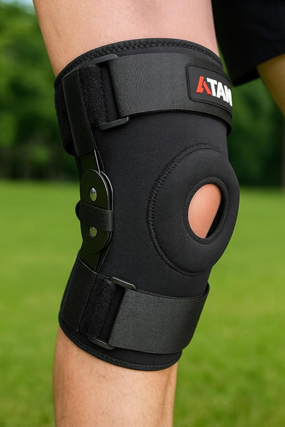 Atan Hinged Knee Brace for Men & Women | Adjustable Compression Knee Support with Removable Side Hinges & Patella Stabilizer | ACL | MCL | Meniscus | Arthritis Pain Relief | Sports Injury Recovery