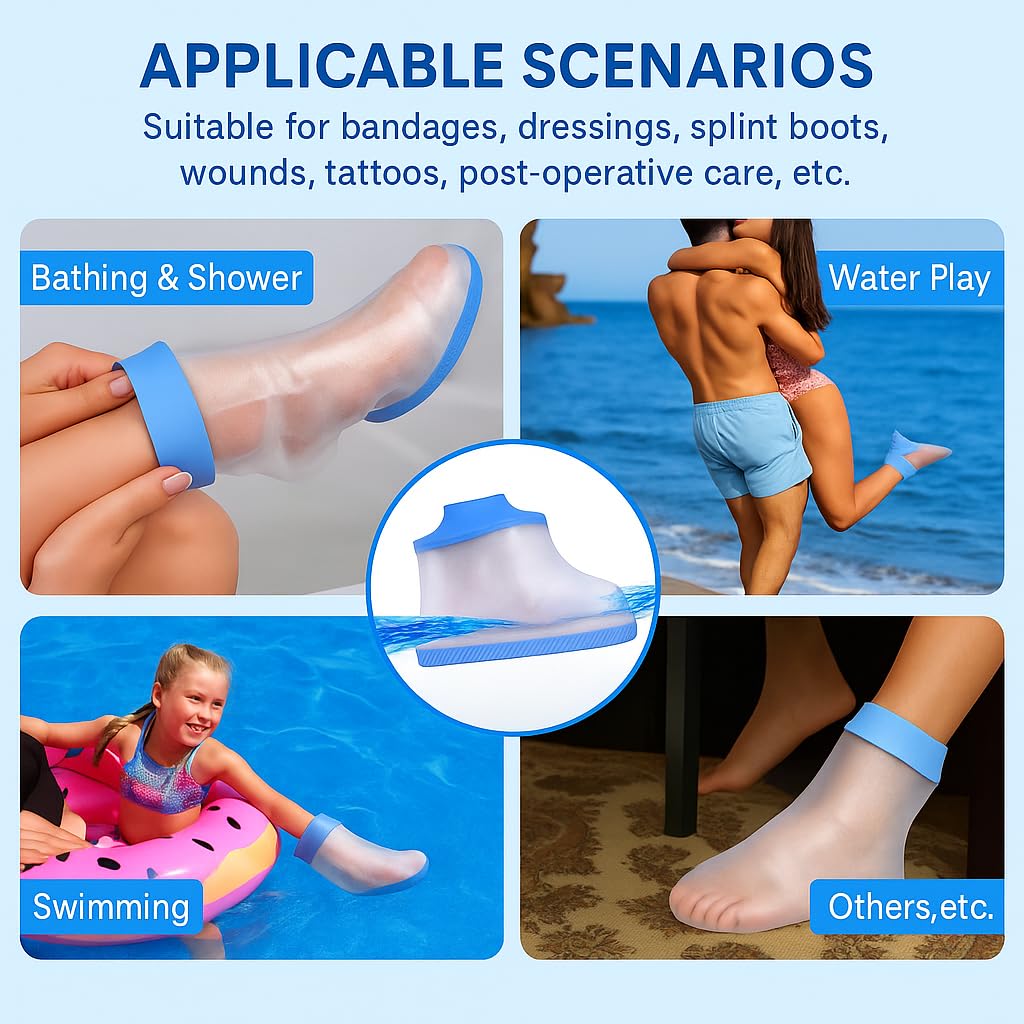 Waterproof Leg Cast Cover Reusable Silicone Shower Protector for Knee, Thigh & Ankle Surgery, Bandages, and Plaster Casts 100% Watertight PVC Bathing Sleeve