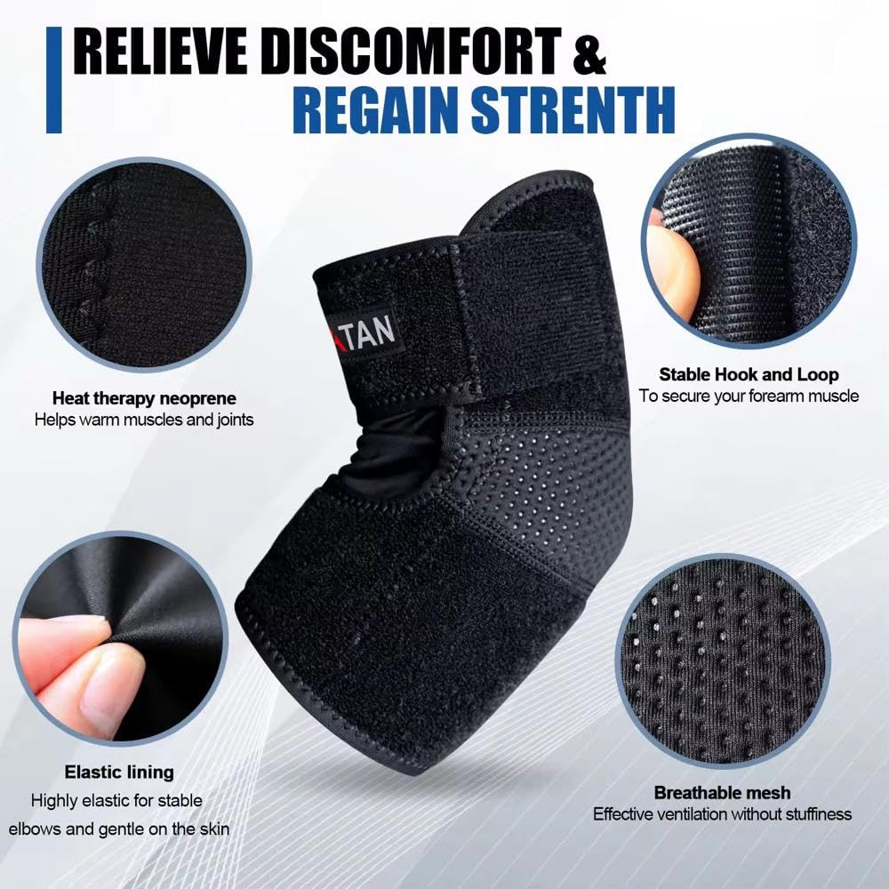 Atan Elbow Support Brace for Tendonitis, Tennis Elbow & Golfer’s Elbow Adjustable Compression Sleeve for Pain Relief, Injury Recovery, Arthritis & Sports Breathable Neoprene Strap