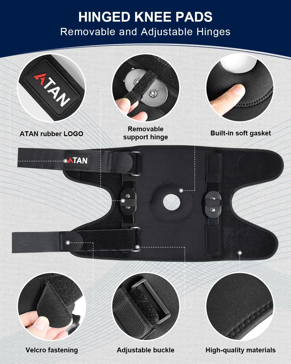 Atan Hinged Knee Brace for Men & Women | Adjustable Compression Knee Support with Removable Side Hinges & Patella Stabilizer | ACL | MCL | Meniscus | Arthritis Pain Relief | Sports Injury Recovery