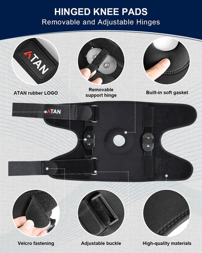 Atan Hinged Knee Brace for Men & Women | Adjustable Compression Knee Support with Removable Side Hinges & Patella Stabilizer | ACL | MCL | Meniscus | Arthritis Pain Relief | Sports Injury Recovery