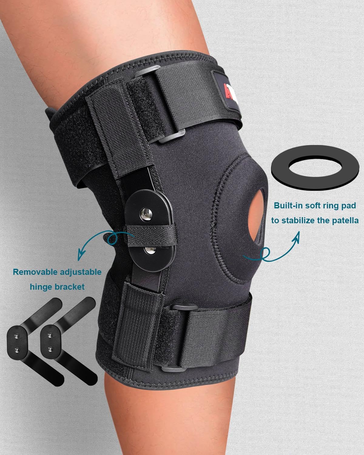 Atan Hinged Knee Brace for Men & Women | Adjustable Compression Knee Support with Removable Side Hinges & Patella Stabilizer | ACL | MCL | Meniscus | Arthritis Pain Relief | Sports Injury Recovery